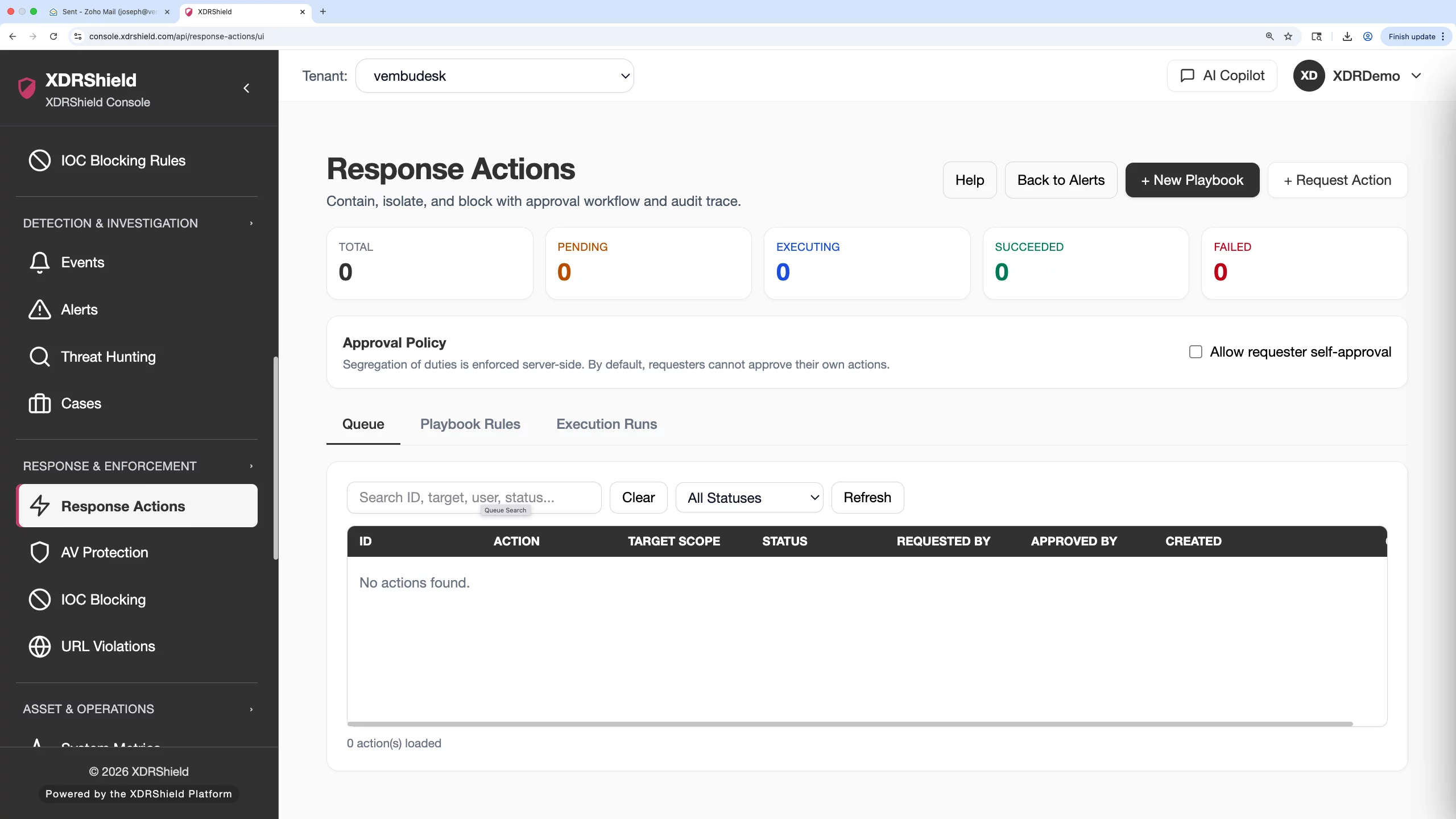 XDRShield product screenshot showing branding settings for tenant-facing security operations